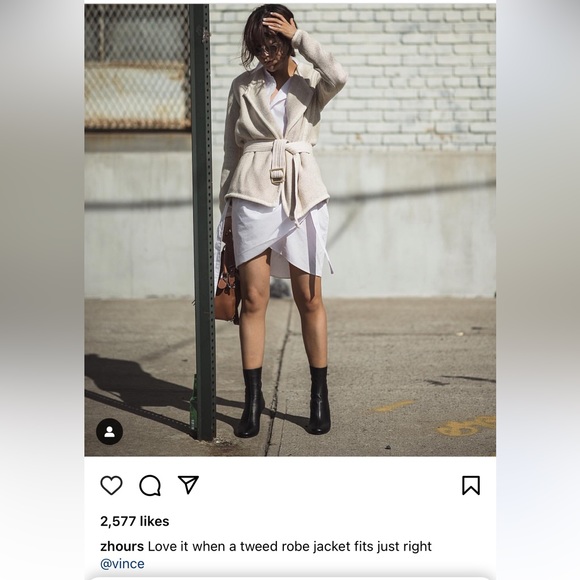 VINCE. Belted Soft Tweed Cotton-Blend Robe Jacket in Cream Beige • Blogger Fav! - Picture 2 of 13